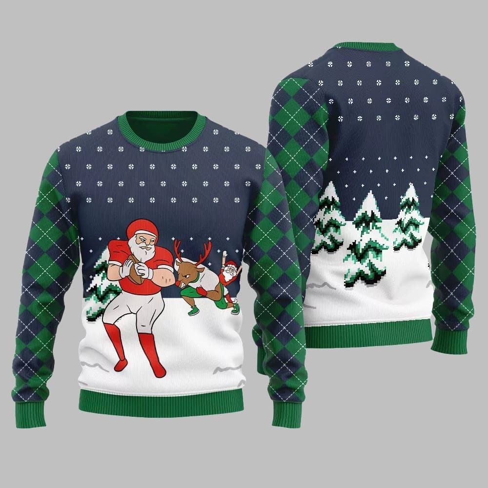 Funny Santa Football Ugly Sweater 2026 Christmas - Moonbestprint