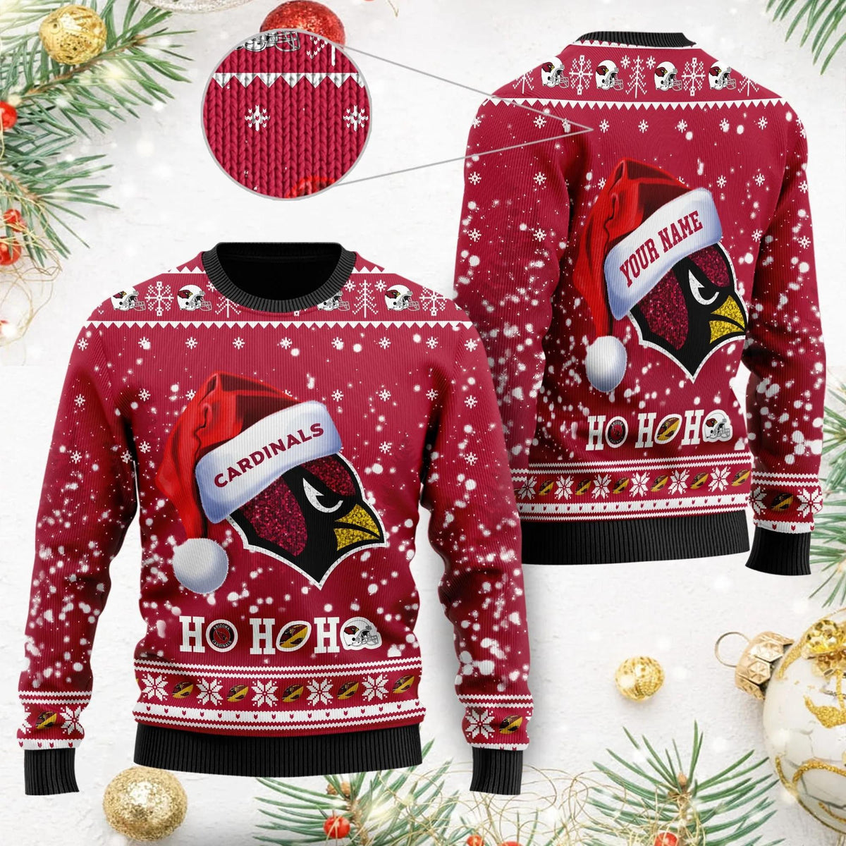 Funny Santa Hat Arizona Cardinals Custom Ugly Christmas Sweater, NFL Christmas Sweater Moonbestprint