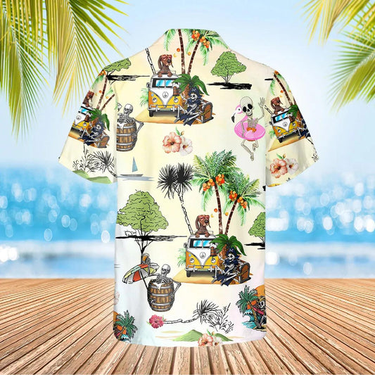 Funny Skull Beach Dancing Hawaiian Shirt, Hawaiian Button Up Shirt, Tropical Shirts For Men Moonbestprint
