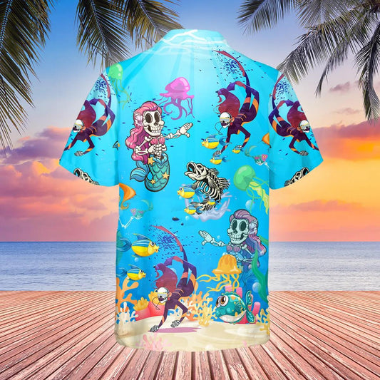 Funny Skull Marine Hawaiian Shirt, Hawaiian Button Up Shirt, Tropical Shirts For Men Moonbestprint