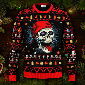Funny Skull With Cap Skull Ugly Christmas Sweater Moonbestprint