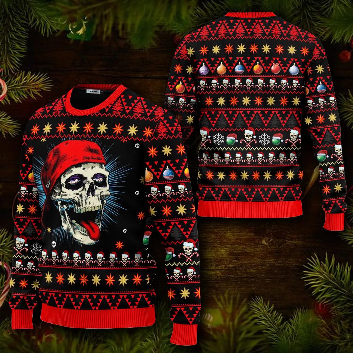 Funny Skull With Cap Skull Ugly Christmas Sweater Moonbestprint