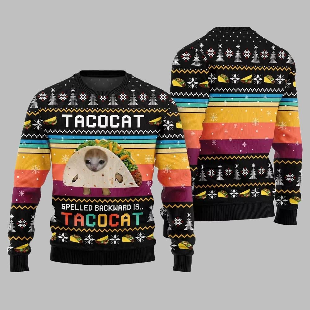 Funny Spelled Backward Is TacoCat Ugly Sweater 2026 Christmas - Moonbestprint