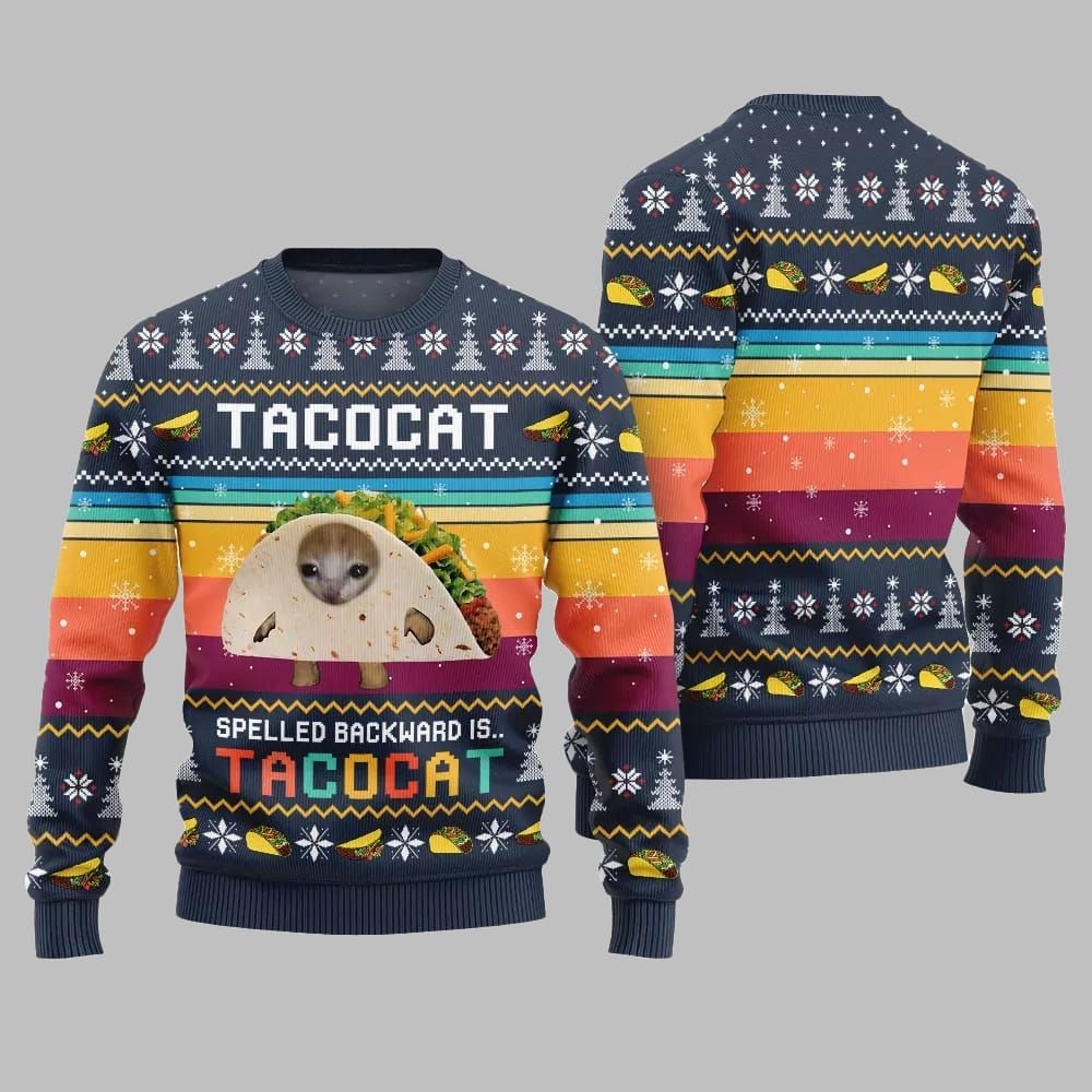Funny Spelled Backward Is TacoCat Ugly Sweater 2026 Christmas - Moonbestprint
