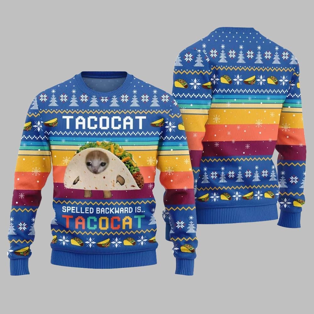 Funny Spelled Backward Is TacoCat Ugly Sweater 2026 Christmas - Moonbestprint