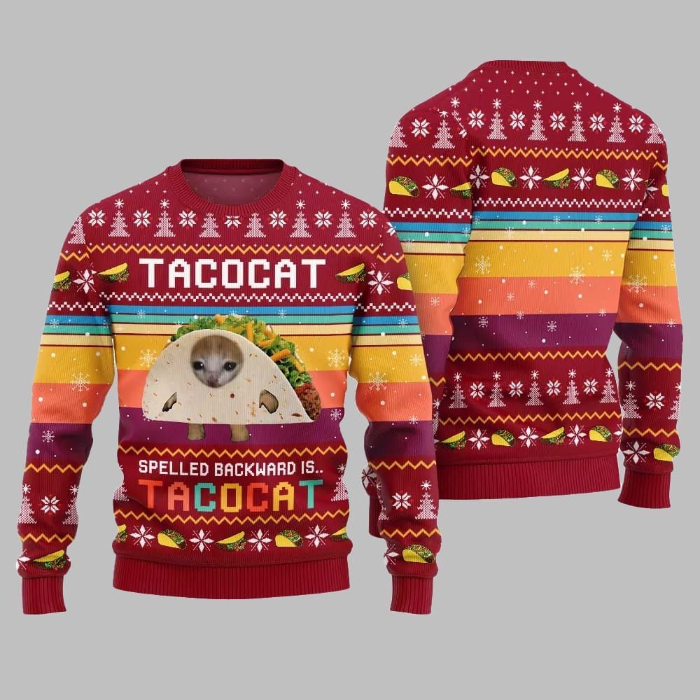 Funny Spelled Backward Is TacoCat Ugly Sweater 2026 Christmas - Moonbestprint