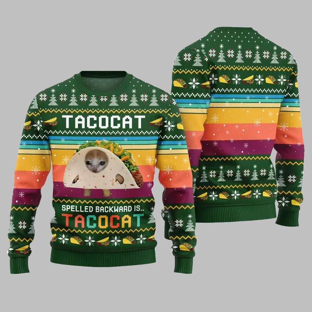 Funny Spelled Backward Is TacoCat Ugly Sweater 2026 Christmas - Moonbestprint