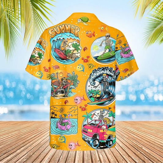 Funny Summer Skull Hawaiian Shirt, Hawaiian Button Up Shirt, Tropical Shirts For Men Moonbestprint