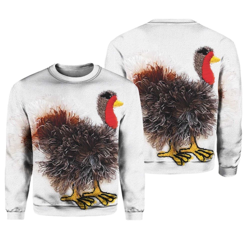 Funny Turkey Art Print Knit Pullover Sweater - Moonbestprint