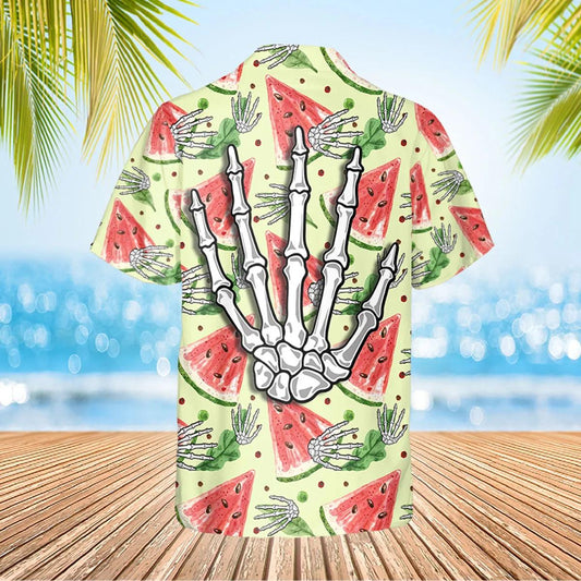 Funny Watermelon Skull Hawaiian Shirt, Hawaiian Button Up Shirt, Tropical Shirts For Men Moonbestprint