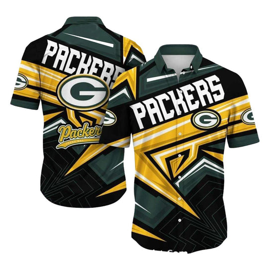 Futuristic Geometric Green Bay Packers Night Glow Hawaiian Shirt - Moonbestprint