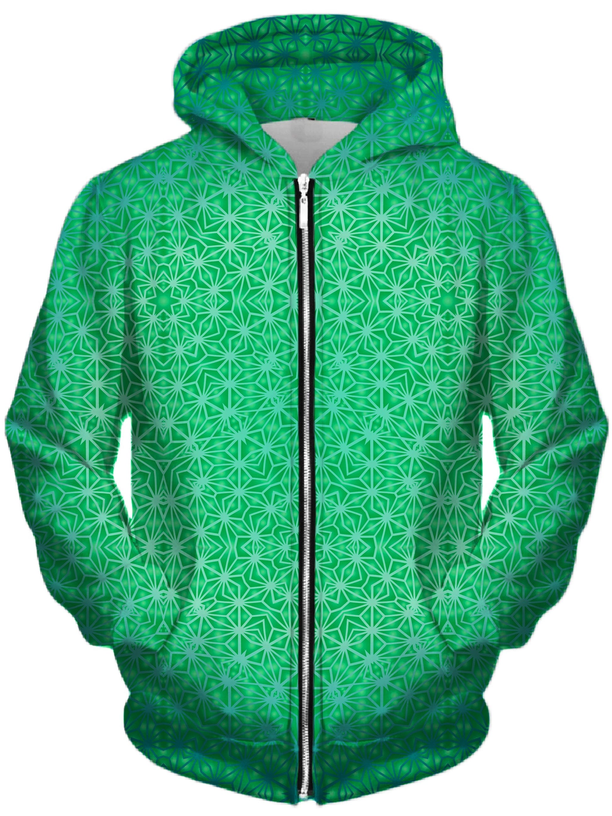 Green Cosmic Stargrid Unisex Zip-Up Hoodie -Moonbestprint