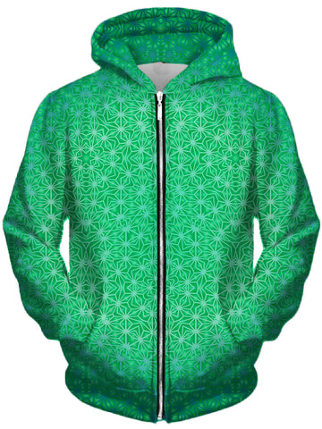 Green Cosmic Stargrid Unisex Zip-Up Hoodie -Moonbestprint