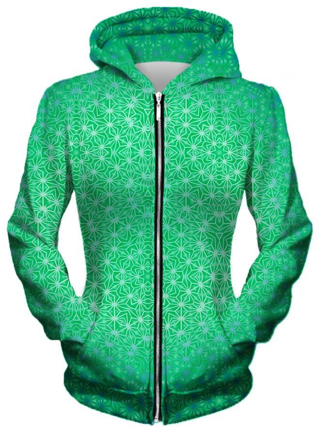 Green Cosmic Stargrid Unisex Zip-Up Hoodie -Moonbestprint