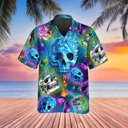Galaxy Diamond Crystal Skull Hawaiian Shirt, Hawaiian Button Up Shirt, Tropical Shirts For Men Moonbestprint