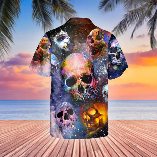 Galaxy Skull Hawaiian Shirt, Hawaiian Button Up Shirt, Tropical Shirts For Men Moonbestprint