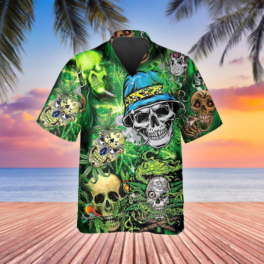 Gangster Weed Badass Skull Hawaiian Shirt, Hawaiian Button Up Shirt, Tropical Shirts For Men Moonbestprint