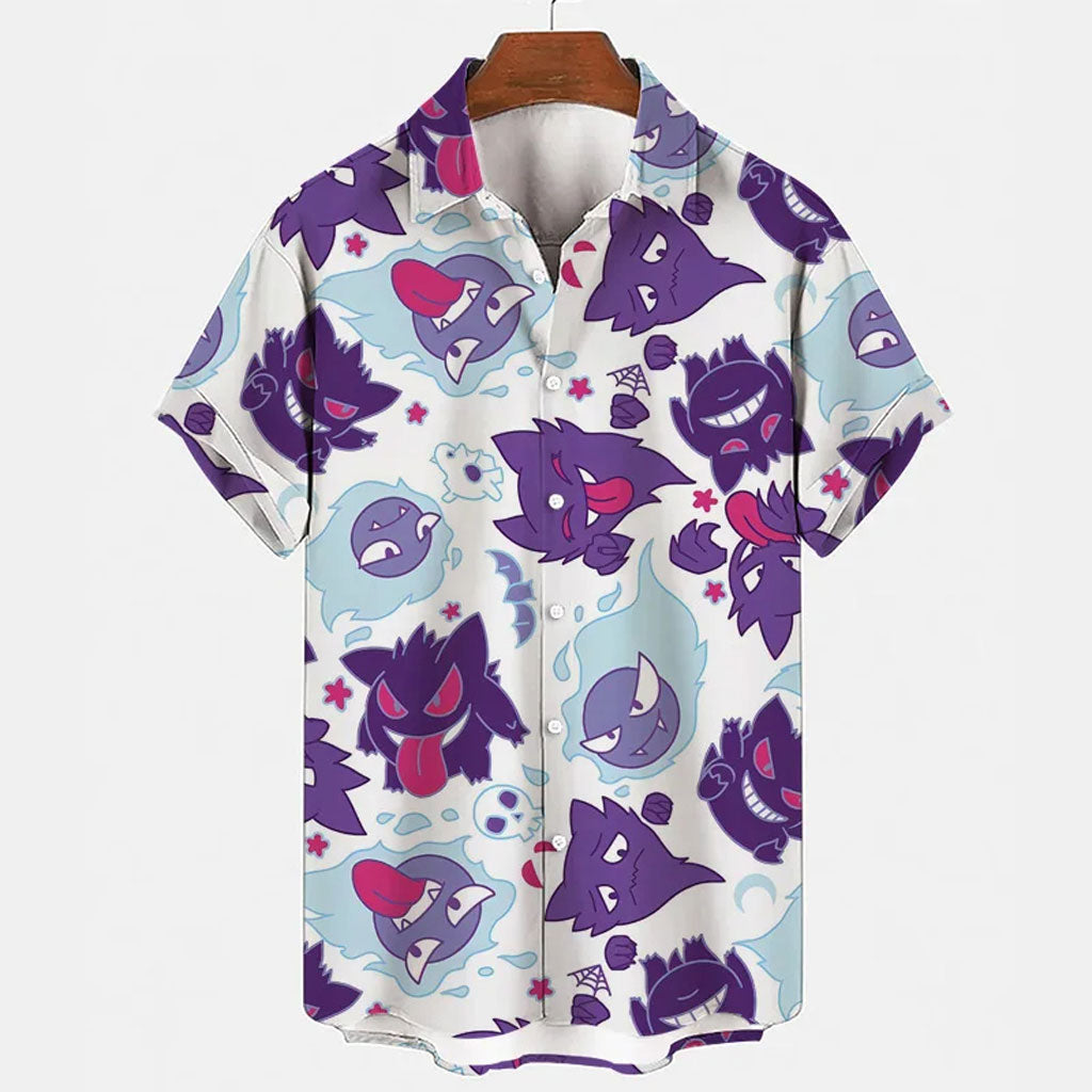 Anime Gengar Pattern Pokemon Button Up Hawaiian Shirt – Moonbestprint
