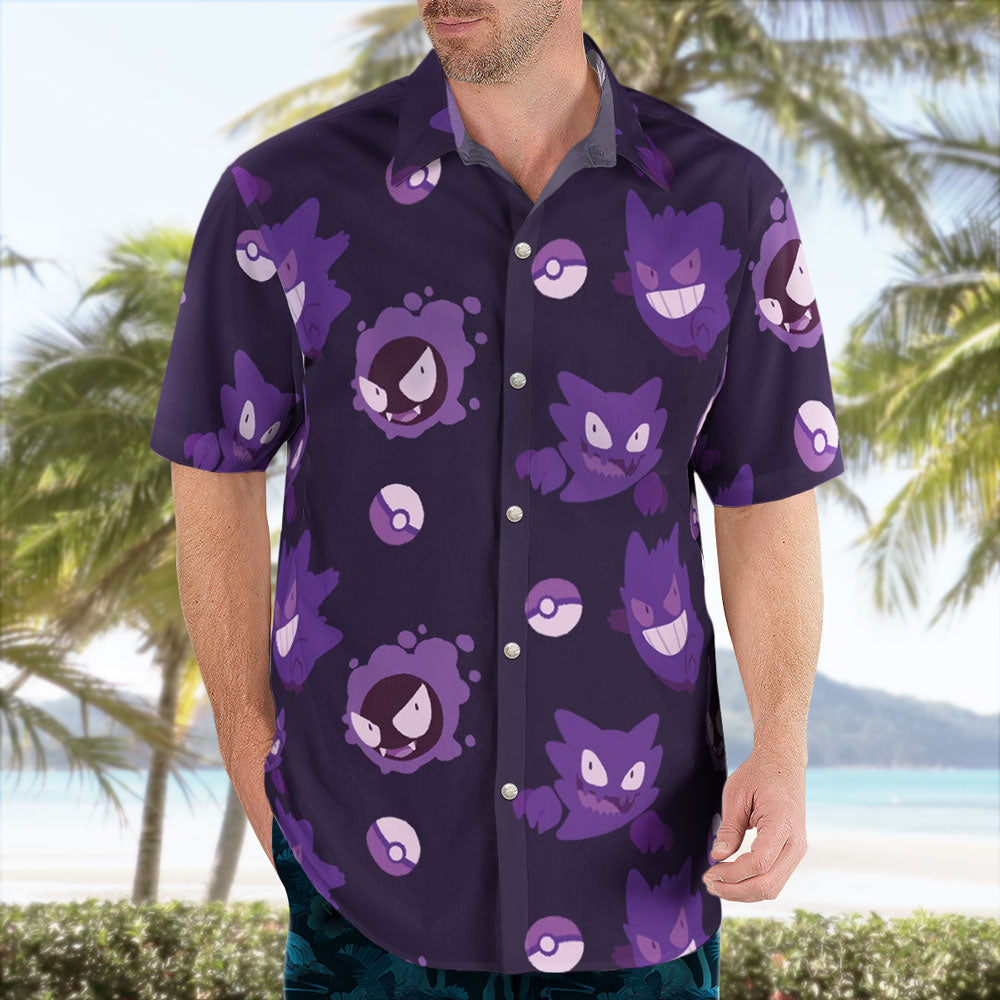 Anime Gengar Pattern Pokemon Button Up Hawaiian Shirt – Moonbestprint