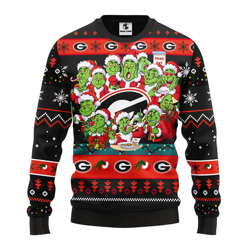 Georgia Bulldogs 12 Grinch Xmas Day Ugly Christmas Sweater, Grinch Xmas Sweater Moonbestprint