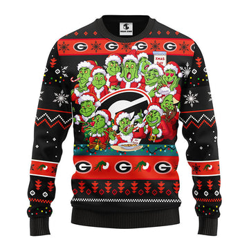 Georgia Bulldogs 12 Grinch Xmas Day Ugly Christmas Sweater, Grinch Xmas Sweater Moonbestprint