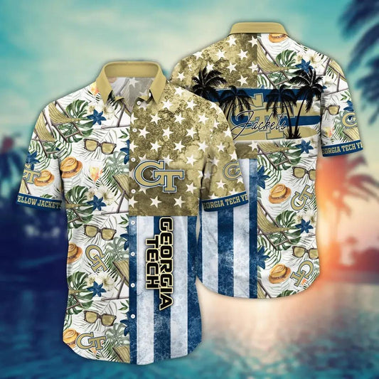 Georgia Tech Yellow Jackets NCAA Flower Aloha Hawaiian Shirt 10, NCAA Hawaiian Shirt Moonbestprint