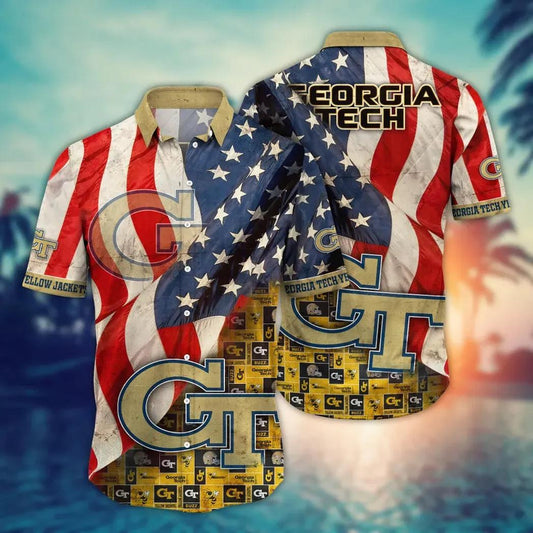 Georgia Tech Yellow Jackets NCAA Flower Aloha Hawaiian Shirt 11, NCAA Hawaiian Shirt Moonbestprint