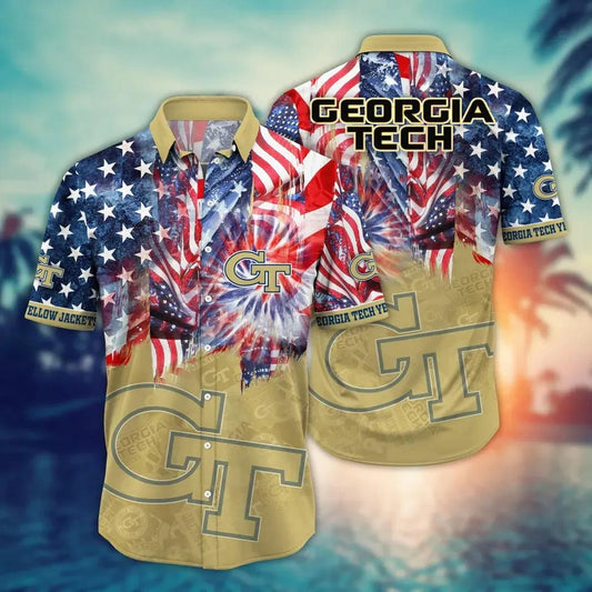 Georgia Tech Yellow Jackets NCAA Flower Aloha Hawaiian Shirt 12, NCAA Hawaiian Shirt Moonbestprint
