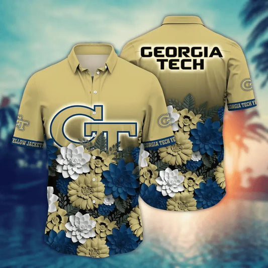 Georgia Tech Yellow Jackets NCAA Flower Aloha Hawaiian Shirt 13, NCAA Hawaiian Shirt Moonbestprint