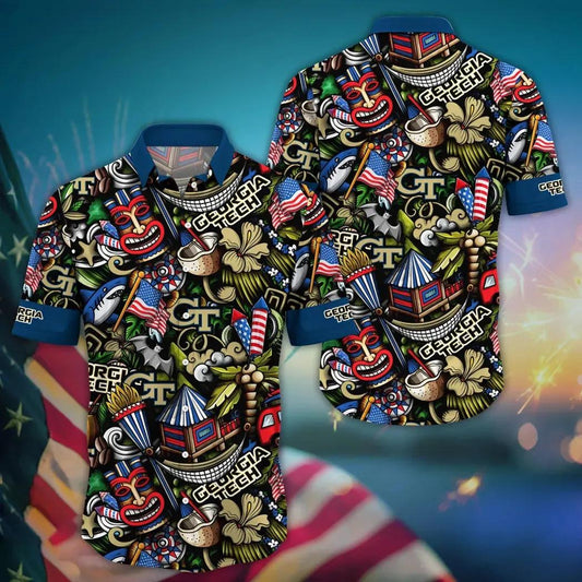 Georgia Tech Yellow Jackets NCAA Flower Aloha Hawaiian Shirt 14, NCAA Hawaiian Shirt Moonbestprint
