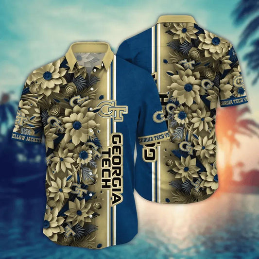 Georgia Tech Yellow Jackets NCAA Flower Aloha Hawaiian Shirt 3, NCAA Hawaiian Shirt Moonbestprint