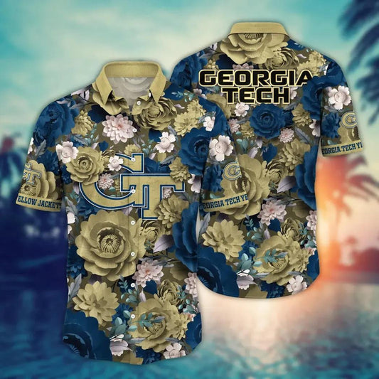 Georgia Tech Yellow Jackets NCAA Flower Aloha Hawaiian Shirt 4, NCAA Hawaiian Shirt Moonbestprint