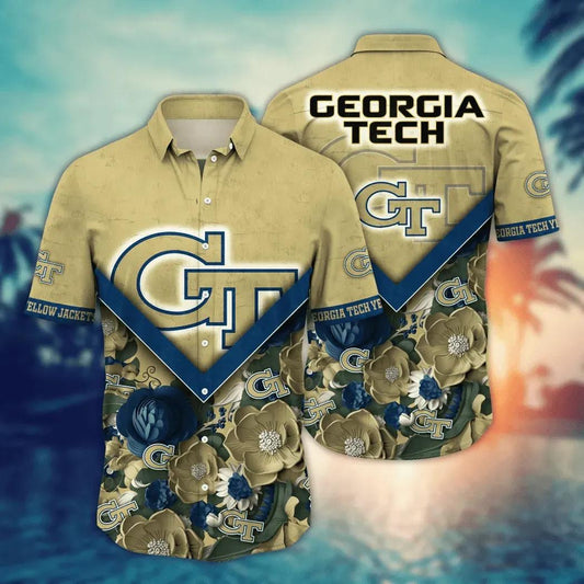 Georgia Tech Yellow Jackets NCAA Flower Aloha Hawaiian Shirt 5, NCAA Hawaiian Shirt Moonbestprint