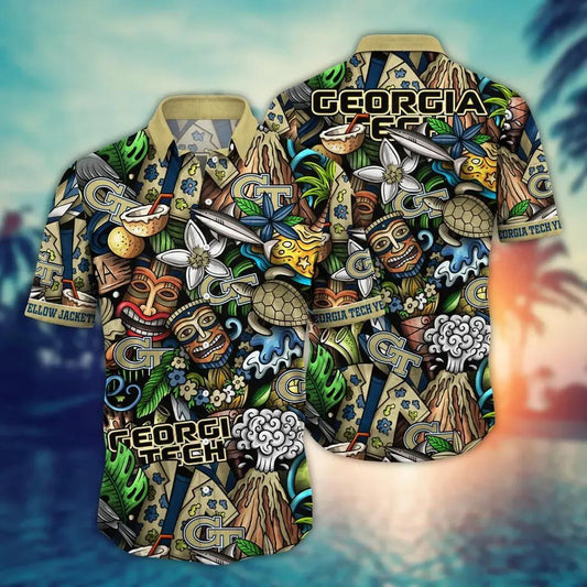 Georgia Tech Yellow Jackets NCAA Flower Aloha Hawaiian Shirt 6, NCAA Hawaiian Shirt Moonbestprint