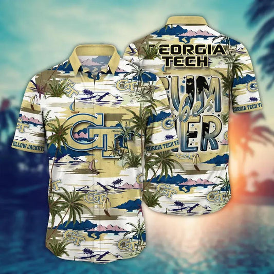 Georgia Tech Yellow Jackets NCAA Flower Aloha Hawaiian Shirt 9, NCAA Hawaiian Shirt Moonbestprint