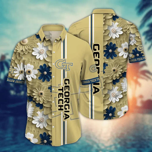 Georgia Tech Yellow Jackets Style Hot Trending Summer NCAA Flower Aloha Hawaiian Shirt, NCAA Hawaiian Shirt Moonbestprint
