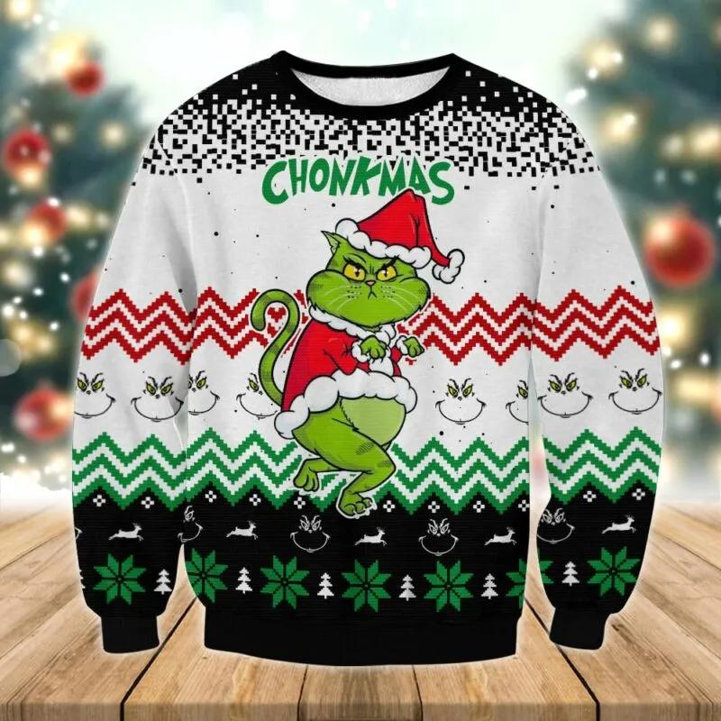 Get Grinch Cat Chonkmas Ugly Sweater, Grinch Holiday Sweater Moonbestprint