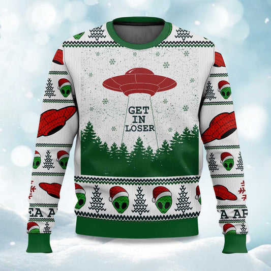 2026 Get In Loser Area 51 Ugly Christmas Sweater Moonbestprint