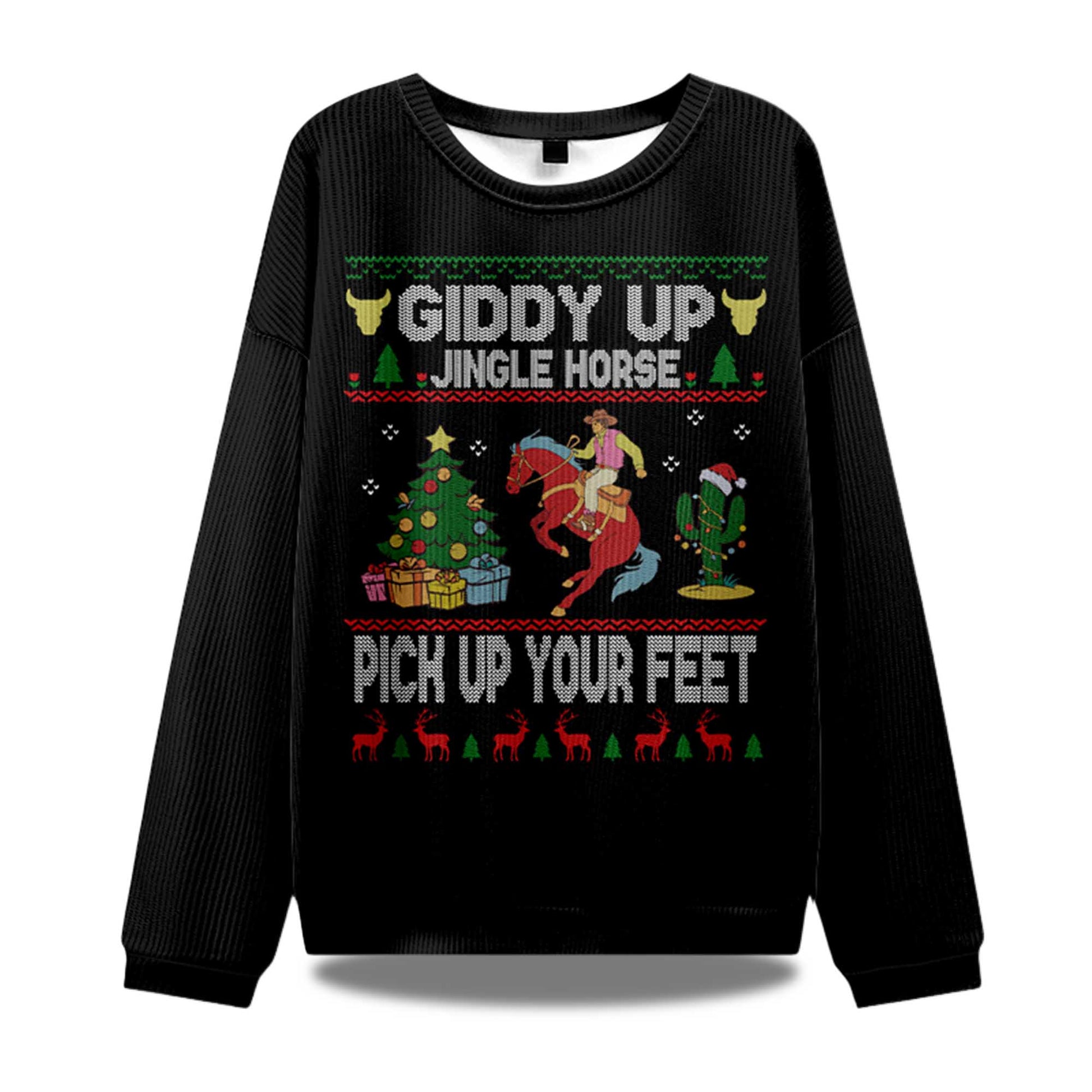 2026 Giddy Up Jingle Horse Pick Up Your Feet Ugly Christmas Sweater Moonbestprint