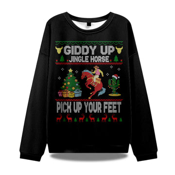 2026 Giddy Up Jingle Horse Pick Up Your Feet Ugly Christmas Sweater Moonbestprint