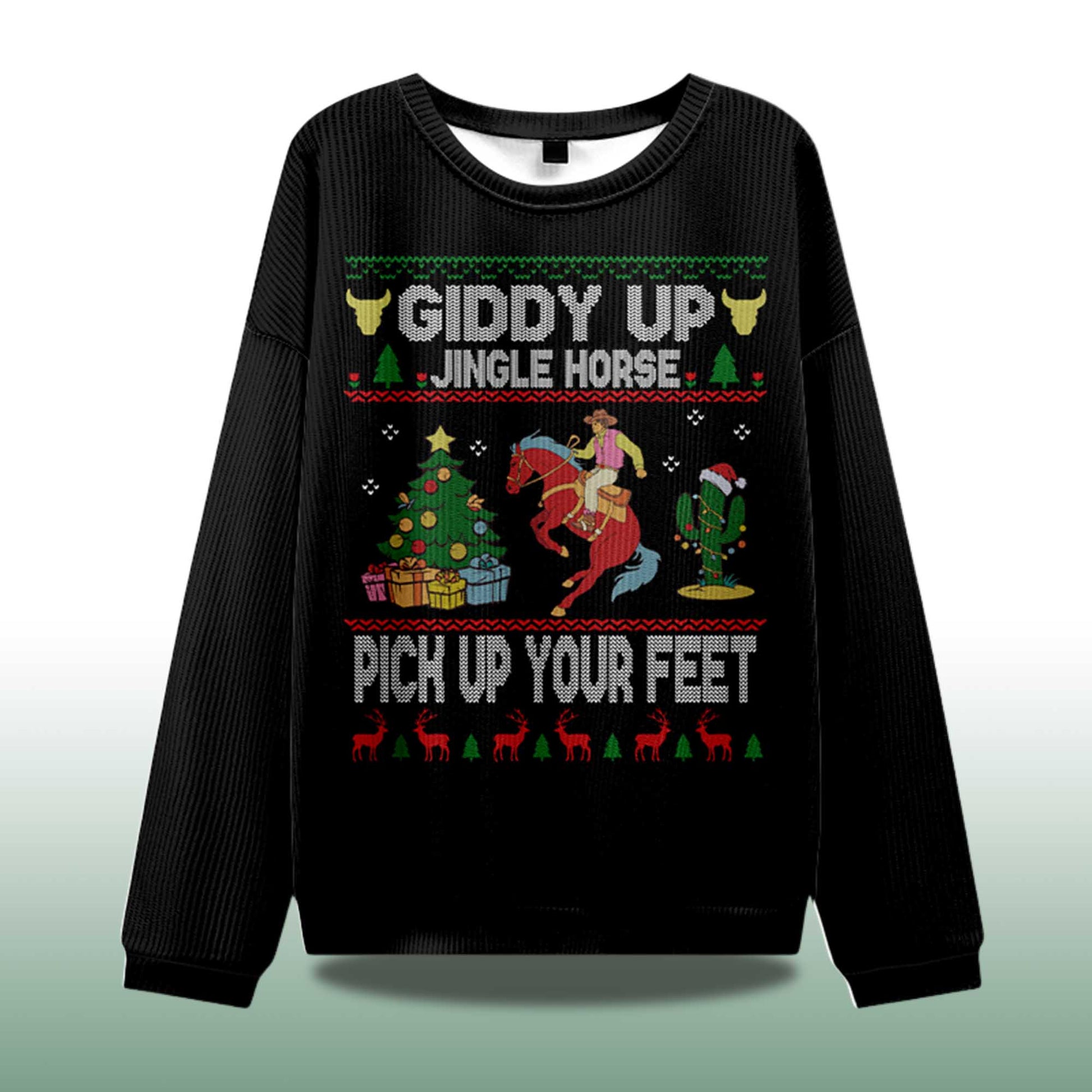 2026 Giddy Up Jingle Horse Pick Up Your Feet Ugly Christmas Sweater Moonbestprint
