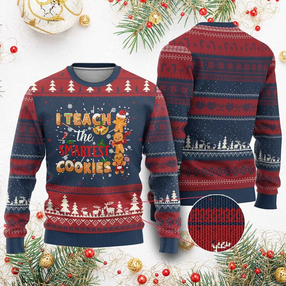 Gingerbread Man I Teach The Smartest Cookies Ugly Christmas Sweater - Moonbestprint