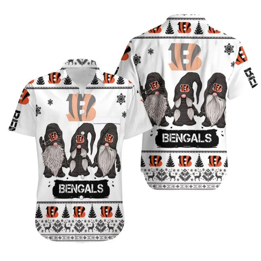 Gnomes Cincinnati Bengals 3D Hawaiian Shirt Print Short Sleeve Hawaiian Aloha Shirt, NFL Hawaiian Shirt Moonbestprint