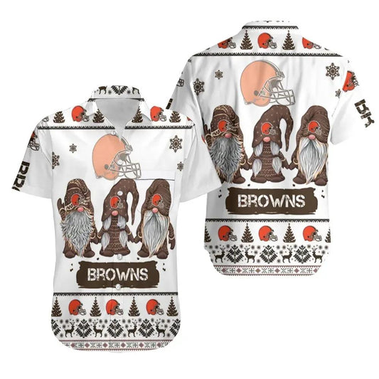 Gnomes Cleveland Browns 3D Hawaiian Shirt Print Short Sleeve Hawaiian Aloha Shirt, NFL Hawaiian Shirt Moonbestprint