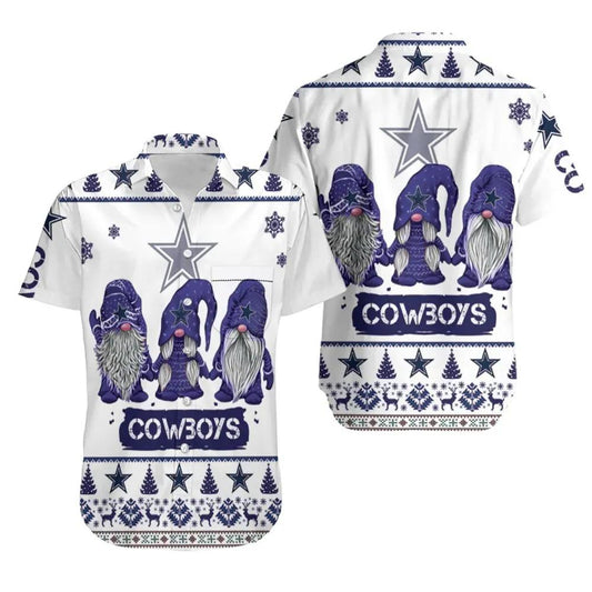 Gnomes Dallas Cowboys Hawaiian Shirt Print Short Sleeve Hawaiian Aloha Shirt, NFL Hawaiian Shirt Moonbestprint