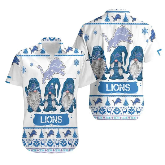 Gnomes Detroit Lions Hawaiian Shirt Print Short Sleeve Hawaiian Aloha Shirt, NFL Hawaiian Shirt Moonbestprint