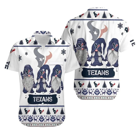 Gnomes Houston Texans 3D Hawaiian Shirt Print Short Sleeve Hawaiian Aloha Shirt, NFL Hawaiian Shirt Moonbestprint