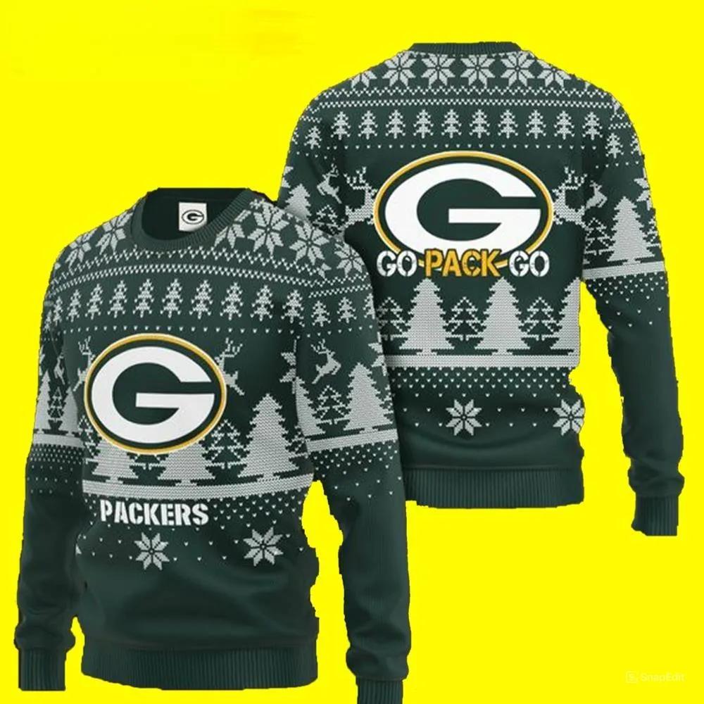 Go Pack Go Green Bay Packers Ugly Christmas Sweater, NFL Christmas Sweater Moonbestprint
