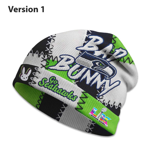 Go Seahawks Bad Bunny Bowl LX 2026 Knit Hat -Moonbestprint
