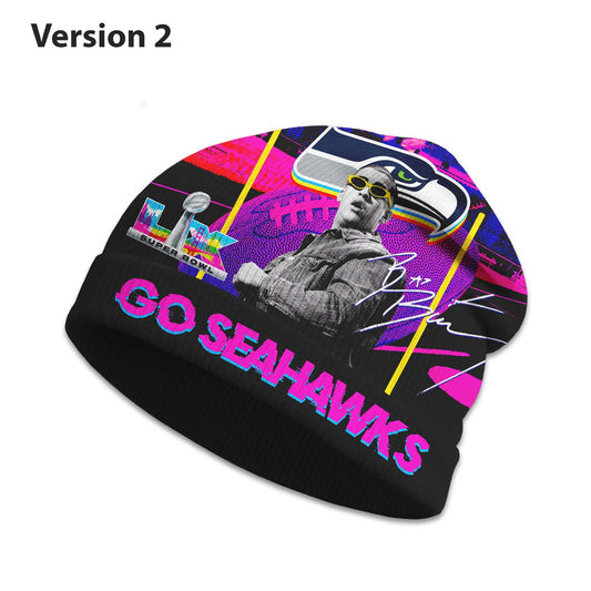Go Seahawks Bad Bunny Bowl LX 2026 Knit Hat -Moonbestprint
